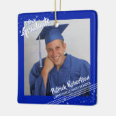 Afstuderen, Royal Blue Border & Stars, Two-Photo Keramisch Ornament (Links)