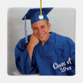 Afstuderen, Royal Blue Border & Stars, Two-Photo Keramisch Ornament (Achterkant)