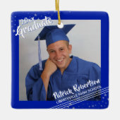 Afstuderen, Royal Blue Border & Stars, Two-Photo Keramisch Ornament (Voorkant)