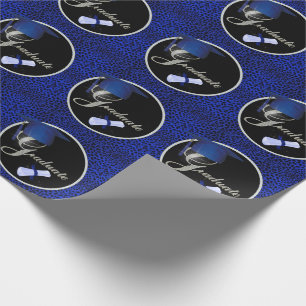 Afstuderen Royal Blue Cheetah Print met zwart Cadeaupapier