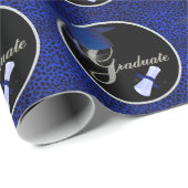 Afstuderen Royal Blue Cheetah Print met zwart Cadeaupapier (Rol Hoek)
