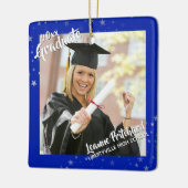 Afstuderen Royal Blue en Stars Two Photos Keramisch Ornament (Links)