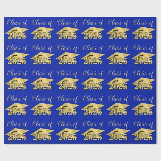 Afstuderen Royal Blue Metallic Gold Class Year Cadeaupapier (Vlak)