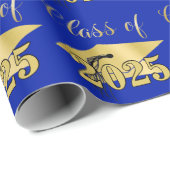 Afstuderen Royal Blue Metallic Gold Class Year Cadeaupapier (Rol Hoek)