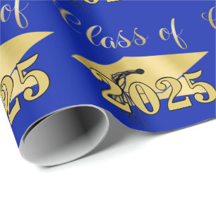 Afstuderen Royal Blue Metallic Gold Class Year Cadeaupapier