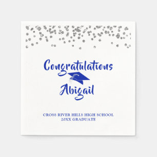 Afstuderen Royal Blue Silver Confetti Brush Script Servet