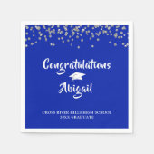 Afstuderen Royal Blue Silver Confetti Brush Script Servet (Voorkant)