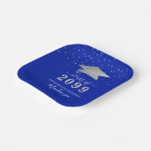 Afstuderen Royal Blue Silver Confetti Script Papieren Bordje (Gebogen)