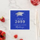 Afstuderen Royal Blue Silver Confetti Script Servet (Insitu)