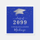 Afstuderen Royal Blue Silver Confetti Script Servet (Voorkant)