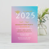 Afstuderen Roze Blauw van de GraduPartij Personali Kaart (Staand voorkant)