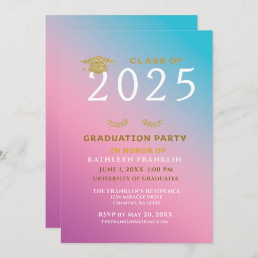 Afstuderen Roze Blauw van de GraduPartij Personali Kaart (Voorkant / Achterkant)