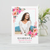 Afstuderen Roze Bloemen Lijst Graduation Party Fot Kaart (Staand voorkant)
