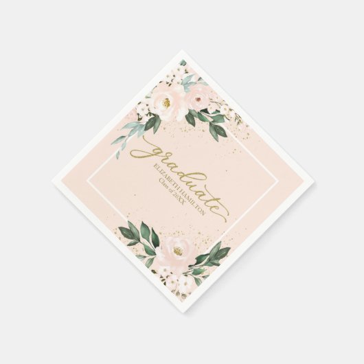 Afstuderen roze blush bloemen afstudeerfeest servet (Hoek)