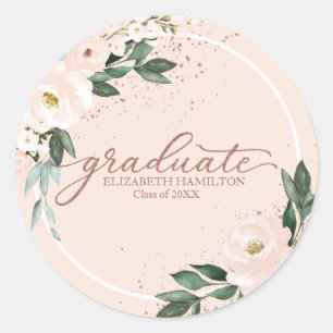 Afstuderen roze blush bloemenafstudeerfeest klassi ronde sticker