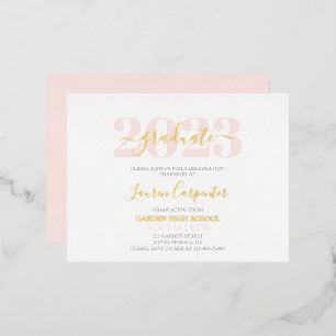 Afstuderen Roze Blush en Gold foil-uitnodiging Folie Uitnodiging Briefkaart