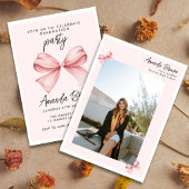 Afstuderen Roze Bow Elegant Trendy Invitation Kaart