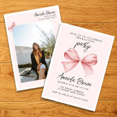 Afstuderen Roze Bow Elegant Trendy Invitation Kaart