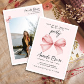 Afstuderen Roze Bow Elegant Trendy Invitation Kaart