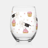 Afstuderen Roze Cupcake Graduation Cap Sparkler Wijnglas Zonder Voet (Voorkant)