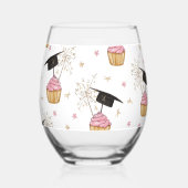Afstuderen Roze Cupcake Graduation Cap Sparkler Wijnglas Zonder Voet (Achterkant)