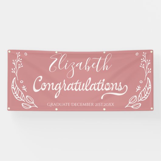 Afstuderen Roze Elegant Chic Gefeliciteerd Spandoek (Horizontaal)