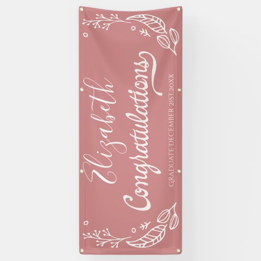 Afstuderen Roze Elegant Chic Gefeliciteerd Spandoek (Verticaal)