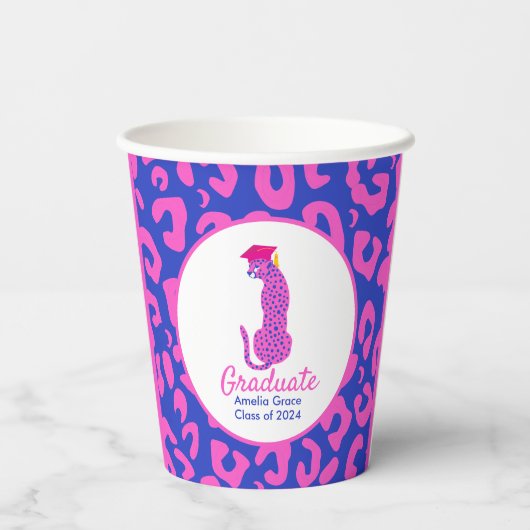 Afstuderen Roze en blauw Luipaard Papieren Bekers (Achterkant)