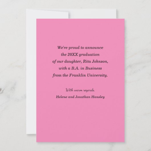 Afstuderen roze geruite moderne foto Afstuderen Aankondiging (Achterkant)