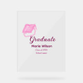 afstuderen roze glitter graduation cap naam toevoe acryl bord (Voorkant)