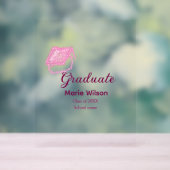 afstuderen roze glitter graduation cap naam toevoe acryl bord (Neutraal)