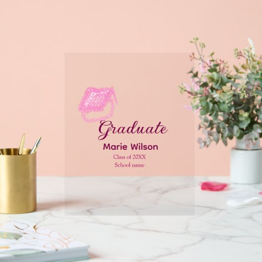 afstuderen roze glitter graduation cap naam toevoe acryl bord (Huwelijk)