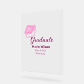 afstuderen roze glitter graduation cap naam toevoe acryl bord (Hoek)