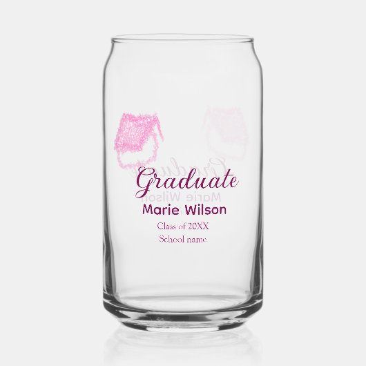 afstuderen roze glitter graduation cap naam toevoe blikvorm glas (Voorkant)