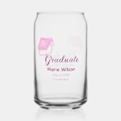 afstuderen roze glitter graduation cap naam toevoe blikvorm glas (Achterkant)