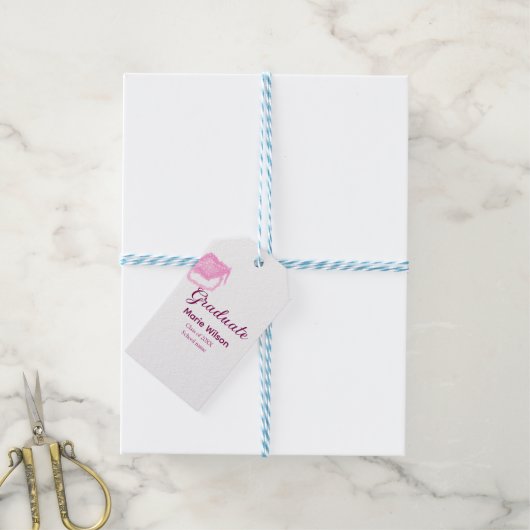 afstuderen roze glitter graduation cap naam toevoe cadeaulabel (Met Touw)