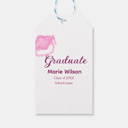 afstuderen roze glitter graduation cap naam toevoe cadeaulabel (Achterkant)