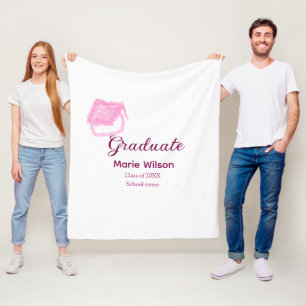 afstuderen roze glitter graduation cap naam toevoe fleece deken