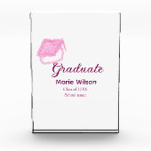 afstuderen roze glitter graduation cap naam toevoe fotoblokken (Voorkant)