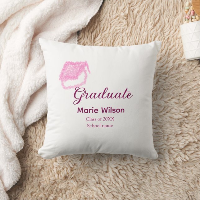 afstuderen roze glitter graduation cap naam toevoe kussen (Deken)