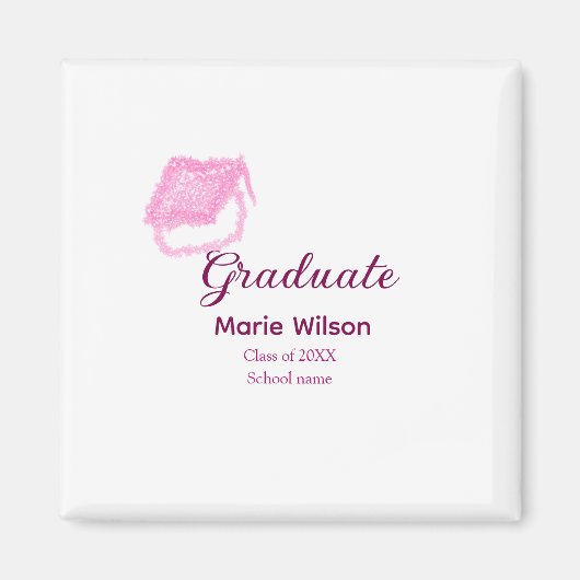 afstuderen roze glitter graduation cap naam toevoe magneet (Voorkant)
