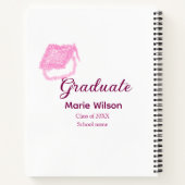 afstuderen roze glitter graduation cap naam toevoe notitieboek (Achterkant)