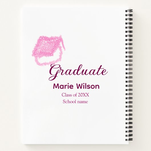 afstuderen roze glitter graduation cap naam toevoe notitieboek (Achterkant)
