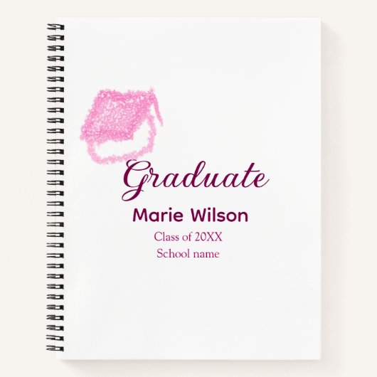 afstuderen roze glitter graduation cap naam toevoe notitieboek (Voorkant)