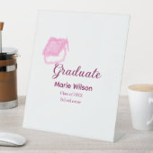 afstuderen roze glitter graduation cap naam toevoe reclamebord met voetstuk (Insitu)