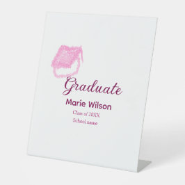 afstuderen roze glitter graduation cap naam toevoe reclamebord met voetstuk