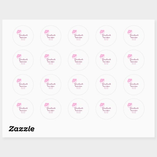 afstuderen roze glitter graduation cap naam toevoe ronde sticker (Vel)