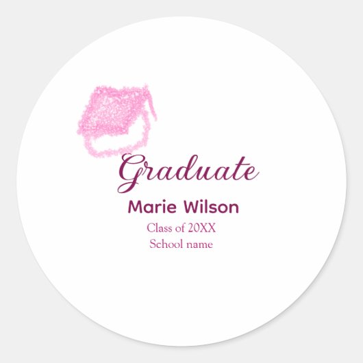 afstuderen roze glitter graduation cap naam toevoe ronde sticker (Voorkant)