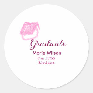 afstuderen roze glitter graduation cap naam toevoe ronde sticker