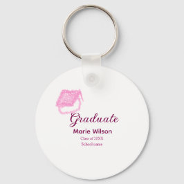 afstuderen roze glitter graduation cap naam toevoe sleutelhanger